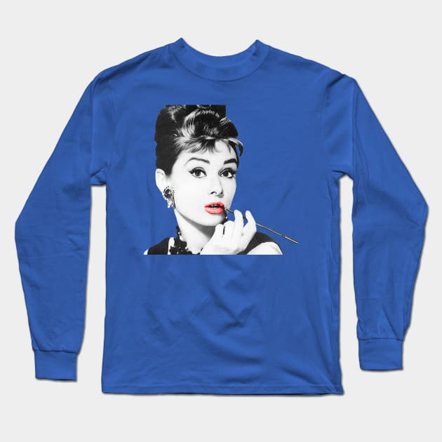 Audrey Hepburn 'Lips' Long Sleeve T-Shirt by SiSuSiSu